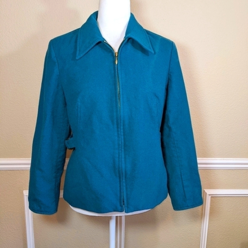 Teal Wool Zip Down Jacket by Jones New York